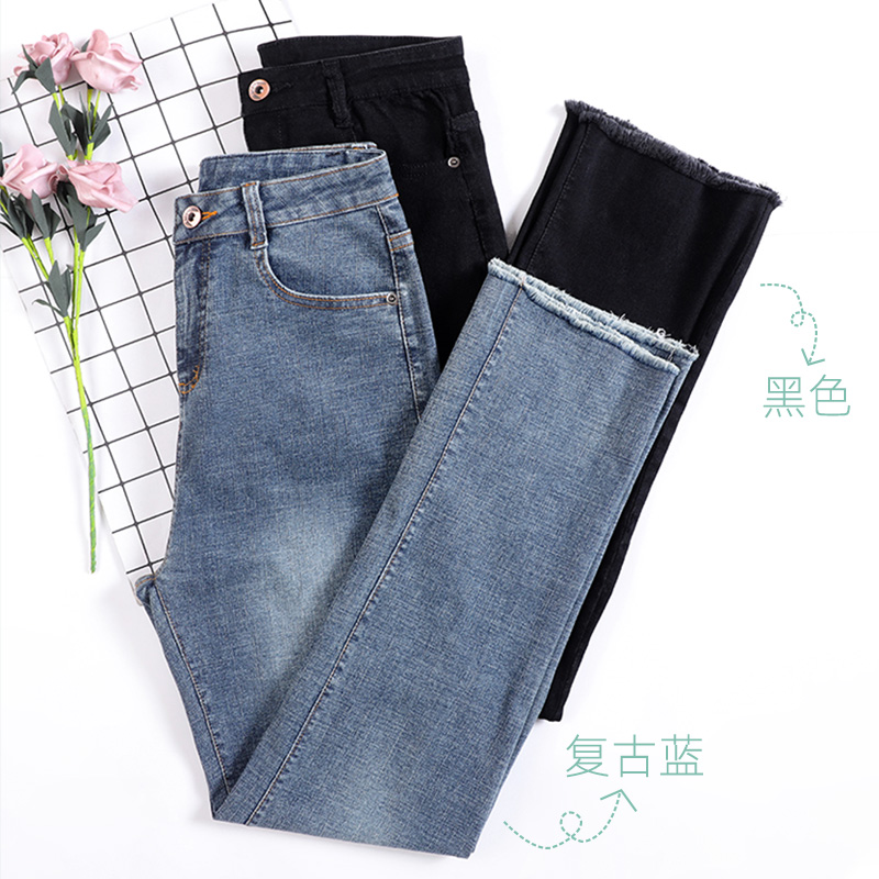 雅羊人旗舰店牛仔裤女裤子年新款春秋季宽松直筒修身高腰显瘦烟管黑色九分1