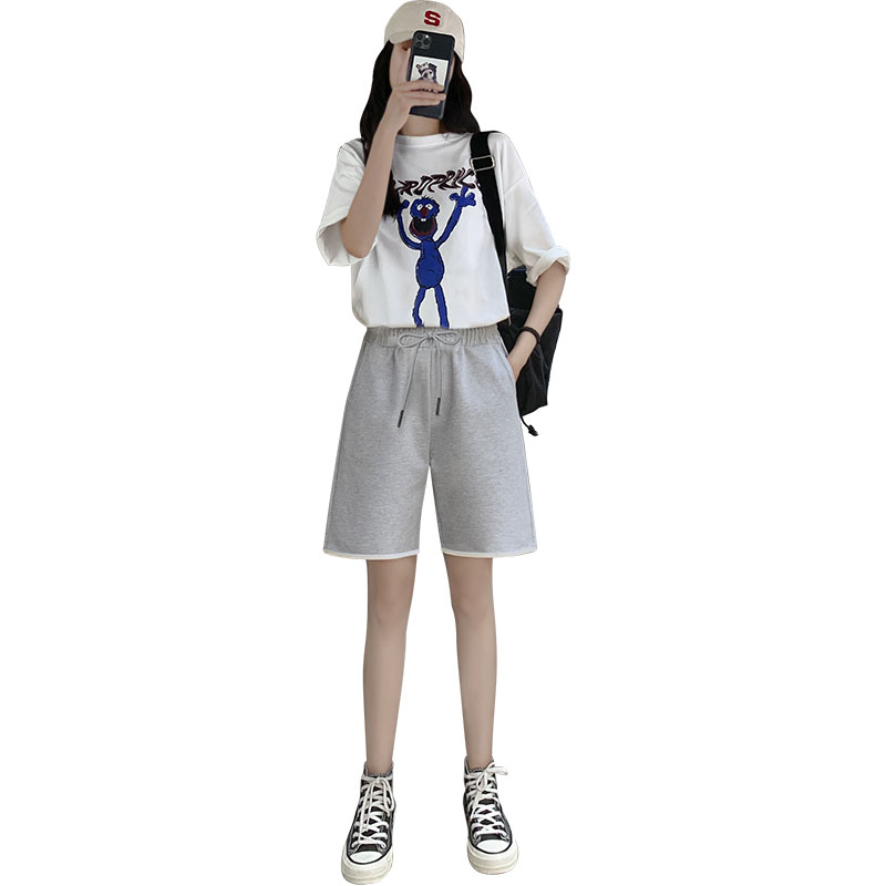 雅羊人旗舰店灰色运动短裤女夏宽松新款外穿高腰休闲夏季薄款黑色五分中裤3