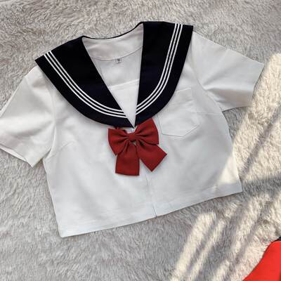 绀领白三本jk制服裙正统水手服基础款中间服春季夏服大码套装长裙 虎窝淘