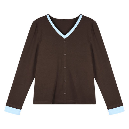 正肩v领长袖t恤女士2026新款春秋爆款高端女装洋气内搭上衣打底衫 - 图3