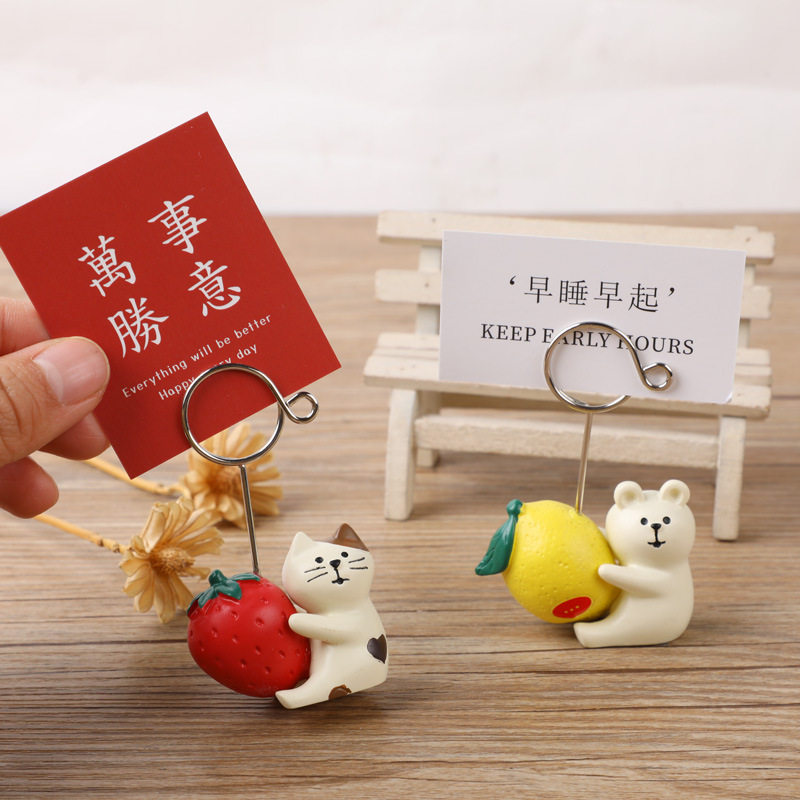 创意可爱猫咪抱草莓 白熊抱柠檬树脂留言夹 桌面摆件照片夹便签夹,淘宝优惠券,粉丝福利购,淘宝优惠卷