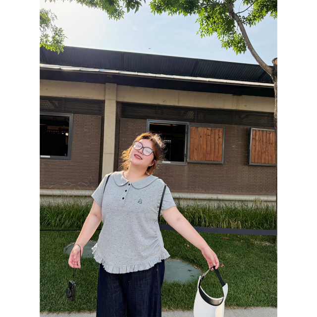 Lao Zhanghe Xiaochuang PONGKIKI Doll Collar Star T-shirt Women 2025 New Waist Slim Printed Short Sleeve Women