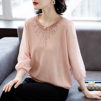 Mom 2023 new autumn clothing T-shirt foreign air beating bottom 40 years old age woman spring autumn yarn sleeves knit blouse