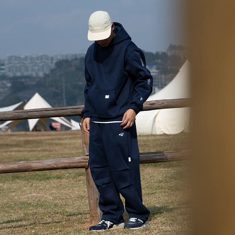 ACTIONS秋冬基础刺绣加绒卫裤宽松褶边阔腿抽绳松紧束脚休闲长裤,淘宝优惠券,粉丝福利购,淘宝优惠卷