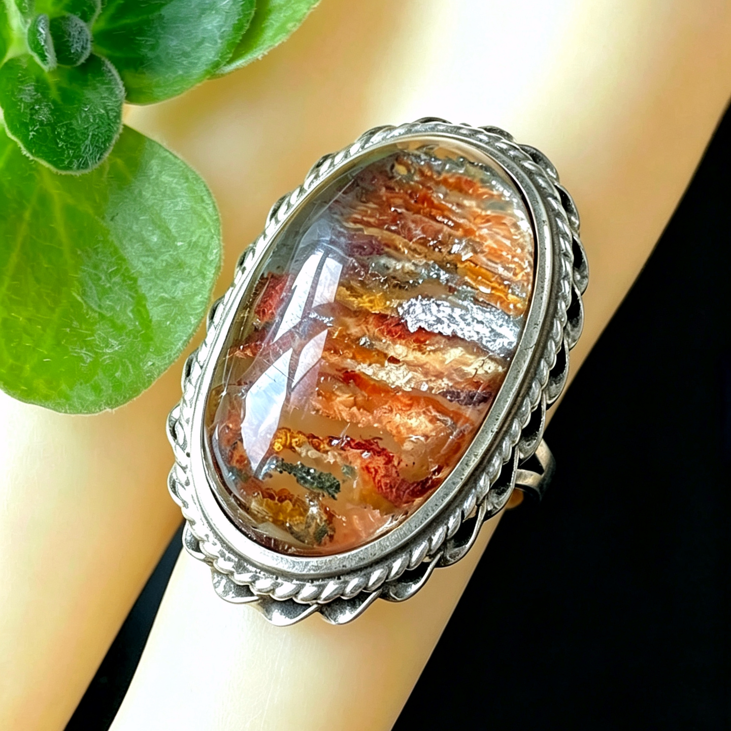 Natural crystal ring green ghost ring Brazilian color ghost thousand layer ring silver bag closed birthday gift for women