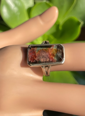 天然水晶戒指巴西绿幽灵彩幽灵戒指戒面无杂无棉手工银包生日礼物