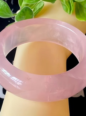 天然水晶手镯粉水晶手镯马粉晶加宽手镯内径58条宽23MM生日礼物女