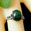Natural crystal ring, green rabbit fur ring with flashing cat eye, green rabbit fur ring, silver bag, closed mouth birthday gift for women