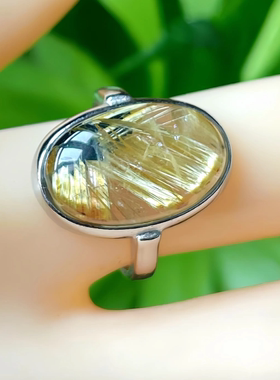 天然水晶戒指钛晶戒指巴西板钛戒指戒面银包活囗生日礼物一物一图