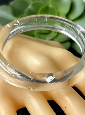 天然水晶手镯白水晶手镯白水晶七彩虹彩片镯子内径56条宽13MM礼物