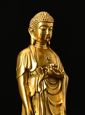 黄铜释迦摩尼铜像摆件阿弥陀佛站像铜佛像家居佛堂供奉工艺品摆件