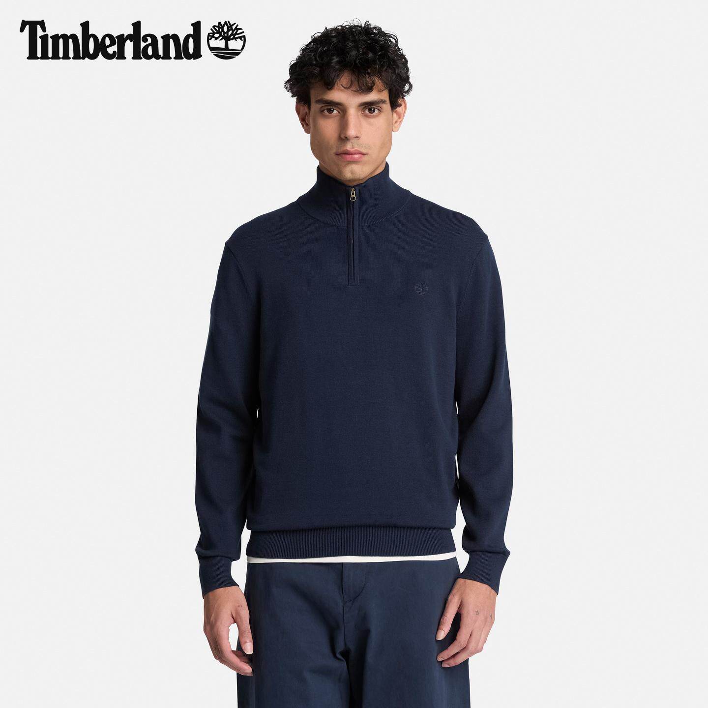 Timberland添柏岚官方男装半拉链针织衫秋新款商务通勤透气|A2A1N