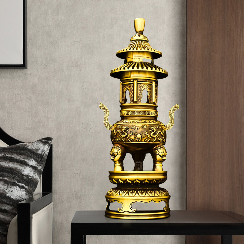 双龙熏香炉摆件铜铸造荷花寺庙天狗炉家居桌面用炉黄铜戏珠香炉,淘宝优惠券,粉丝福利购,淘宝优惠卷