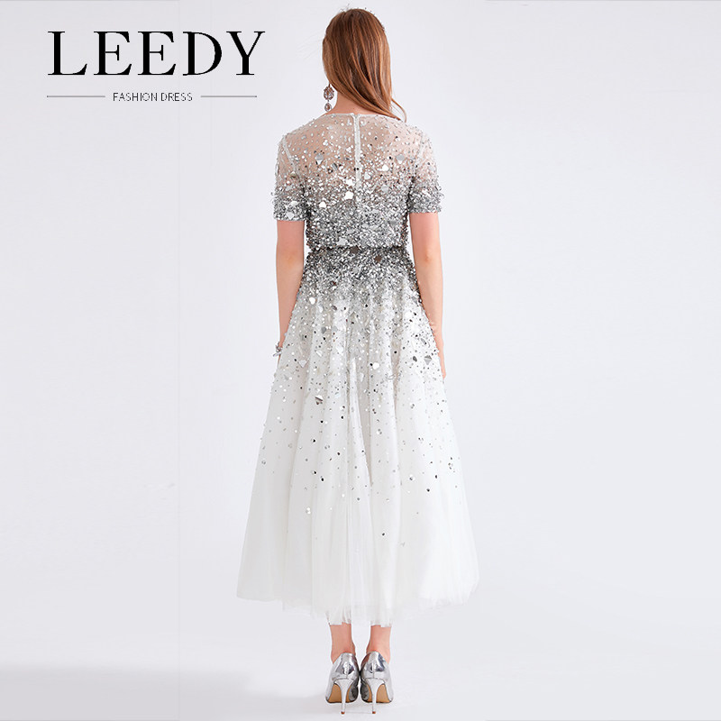 LEEDYME高端定制晚礼裙女新款聚会时尚重工钉珠亮片两件套蓬蓬裙_虎窝淘