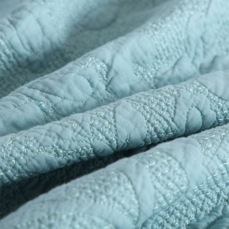 外贸美式双面纯棉绣花高档床盖绗缝被三件套欧式高端四季通用床单