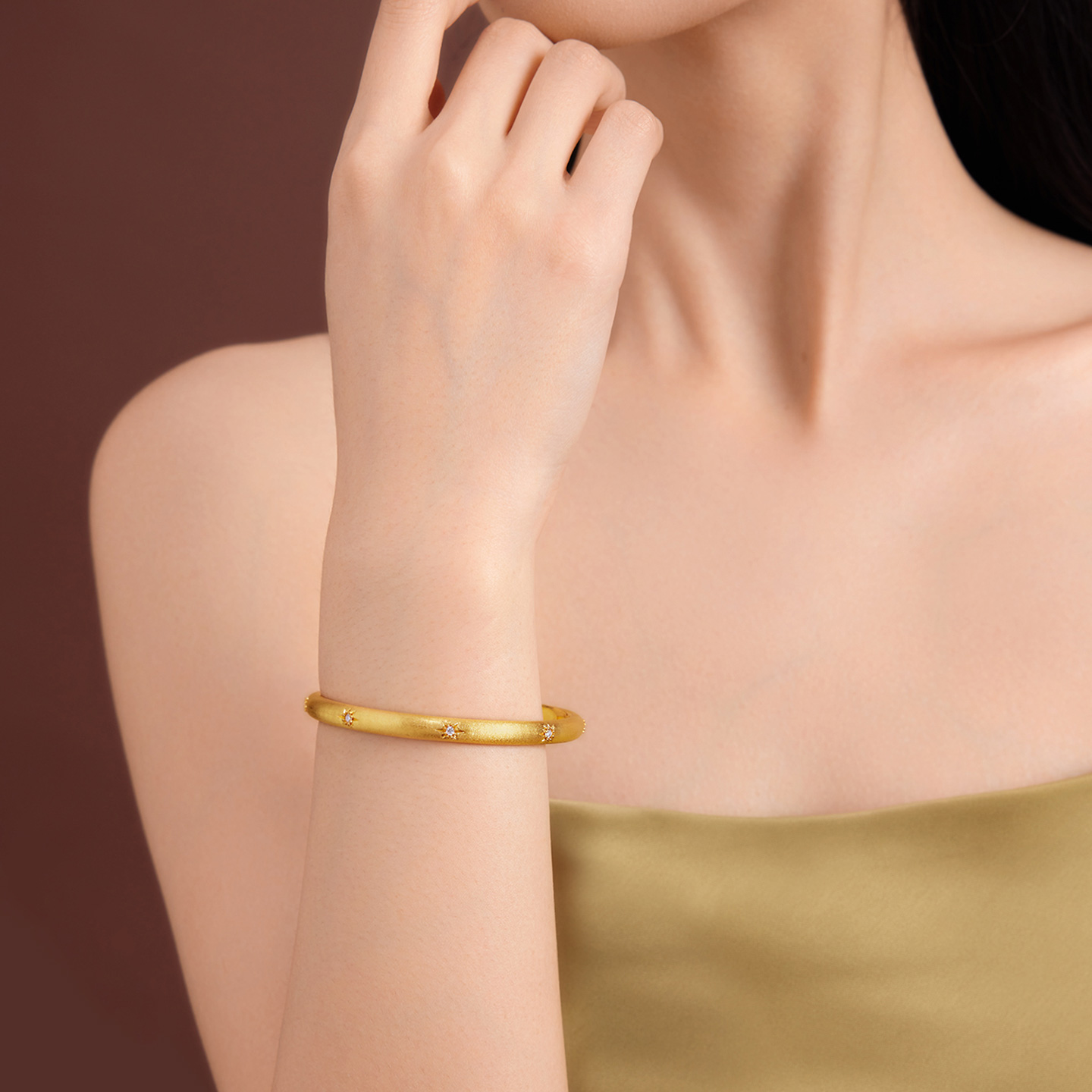 赛菲尔璀璨时光系列星光硬金手镯黄金手镯女新款镶嵌正品足金礼物 - 图0