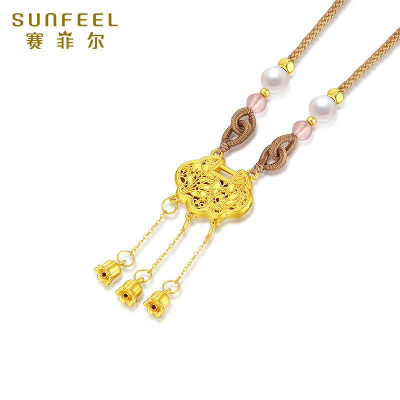 赛菲尔黄金吊坠5D硬金铃兰花挂坠足金锁包项坠花朵流苏坠子送女友 - 图2