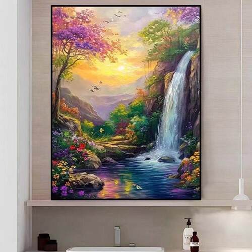 瀑布流水风景钻石画5d满钻新款客厅自己绣梦幻手工十字绣diy小件 - 图1