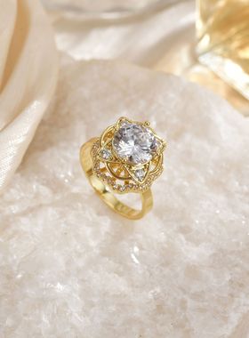 灵动可旋转戒指高级复古水波纹排戒指树叶镶钻个性百搭小众设计叠