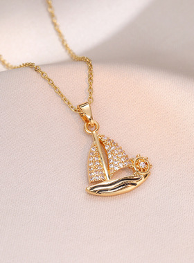 项链女锆石小帆船项链简约日韩锁骨链女ins风饰品