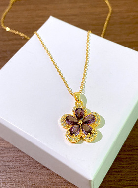 紫色爆款幸运锆石系列吊坠钛钢项链女气质个性百搭锁骨链饰品