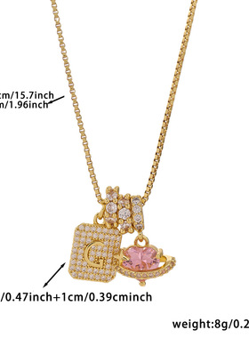 跨境铜镶锆石26英文字母吊坠挂件挂饰创意个性方形字母饰品配件