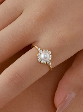 S925纯银跨境时尚满天星珍珠戒指