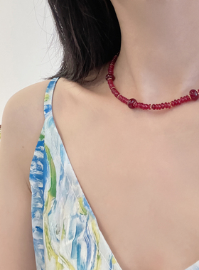 新中式红色天然石小众设计项链