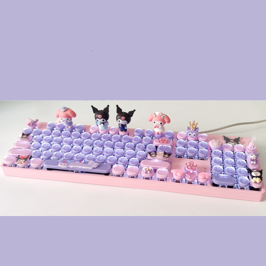 手工87美乐蒂打字机机械键盘玉桂狗104有线热插拔青轴库洛米可爱