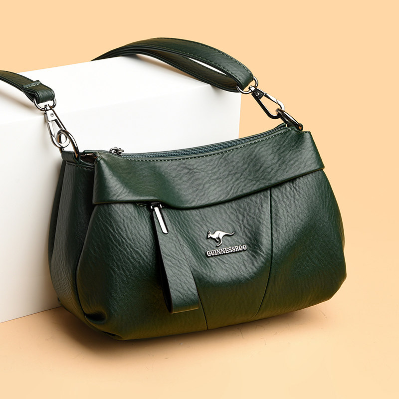Live broadcast popular bag women's genuine leather fashion versatile crossbody bag soft leather three-layer middle-aged mother bag casual shoulder bag