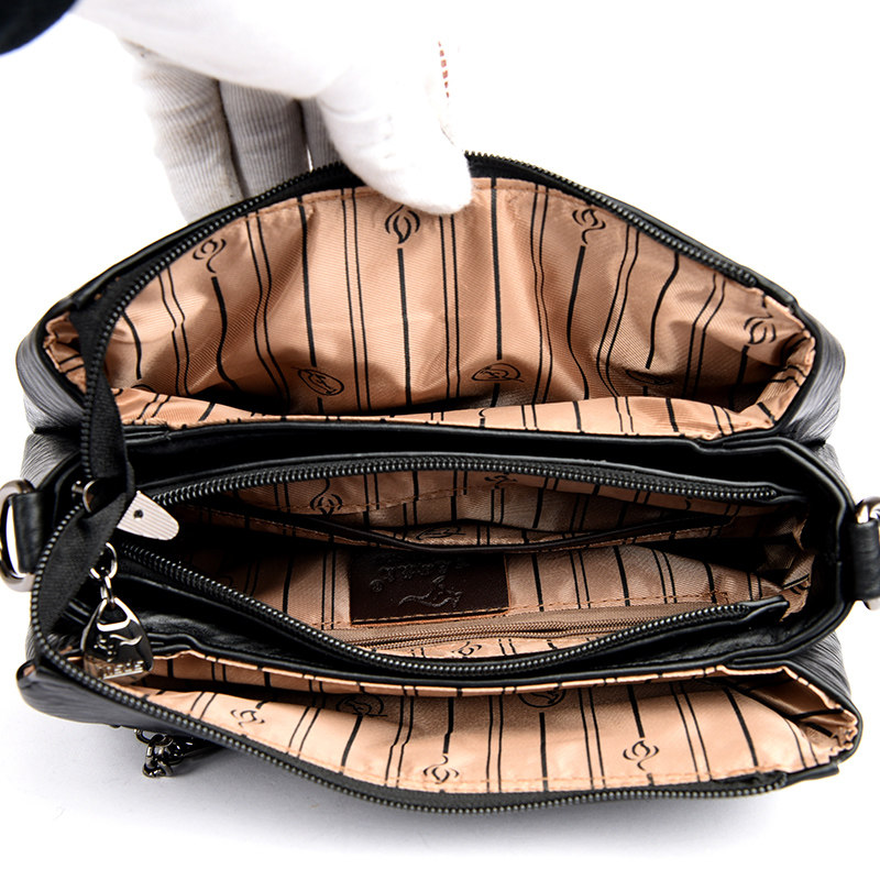 Live broadcast popular bag women's genuine leather fashion versatile crossbody bag soft leather three-layer middle-aged mother bag casual shoulder bag