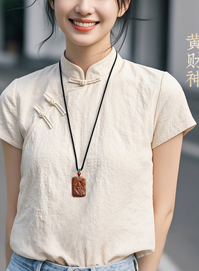 黄花梨木雕黄财神吊坠