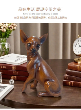 仿木纹腊肠狗吉娃娃树脂工艺品摆件家居客厅电视柜工装动物装饰品