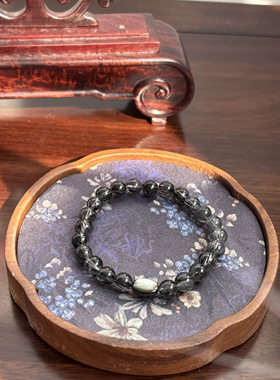 【狸照】仅一件天然黑发晶手串贝壳发丝顺带证书酷黑风格晶体透