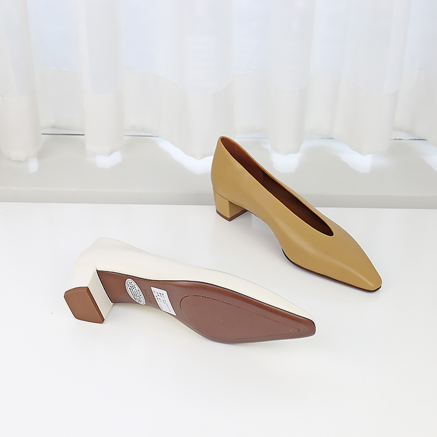 特价II可媚正品春款胎牛皮尖头粗中跟简约风甜美单鞋女KA24688-94 - 图2