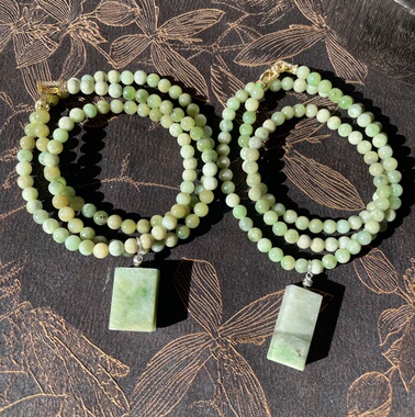 新疆和田玉且末黑羊洞碧玉平安无事牌108珠项链手链