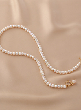 简约天然淡水珍珠项链女时尚款OT扣锁骨链个性小众设计感珍珠颈链