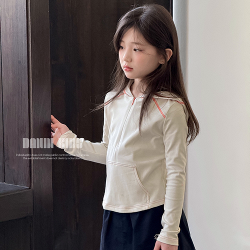 嗒囜【半糖休闲】女童春秋装半拉链连帽大口袋卫衣长袖套头衫上衣 - 图1