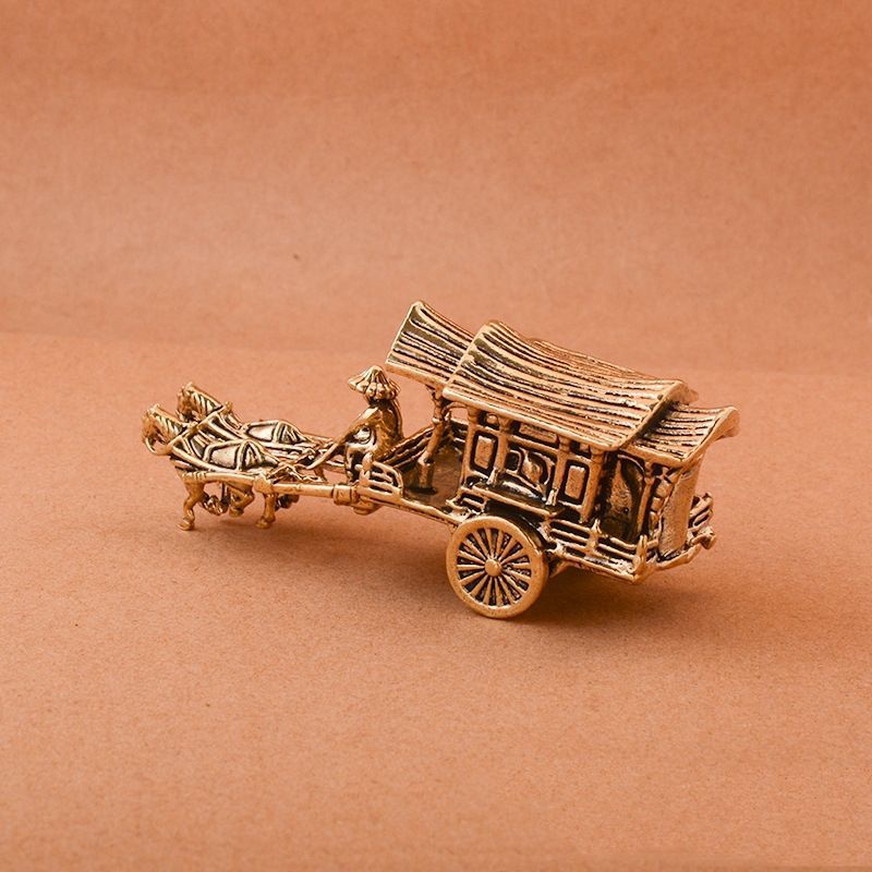 复古黄铜车载仿古马车迷你马拉车模型盆景假山鱼缸微景观装饰摆件 - 图2