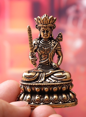 复古黄铜虚空藏菩萨像桌面摆件宗教供奉佛像工艺品文玩老铜器摆件