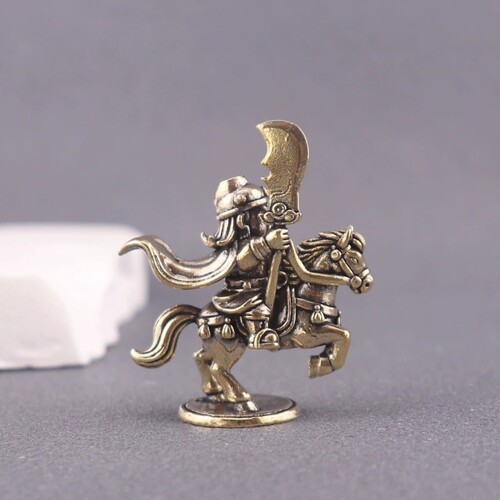 纯黄铜骑马关公小号带刀关公复古办公室桌面装饰茶宠工艺品铜摆件 - 图2