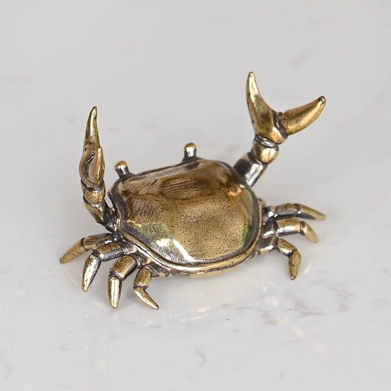 黄铜举重螃蟹摆件新款实心横财将军居家办公茶宠茶桌盖置铜工艺品,淘宝优惠券,粉丝福利购,淘宝优惠卷