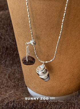 闲暇时光 咖啡豆杯子简约项链韩系小众个性设计锁骨链卫衣链女