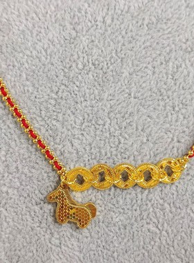 2026新年新款手链本命年红绳碎冰冰五帝钱小马手绳生肖马吉祥饰品