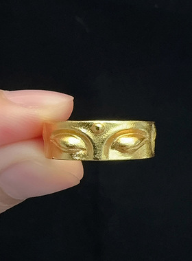 精工古法禅金佛不言尾戒中国风复古吉祥寓意半脸佛无象佛开口戒指