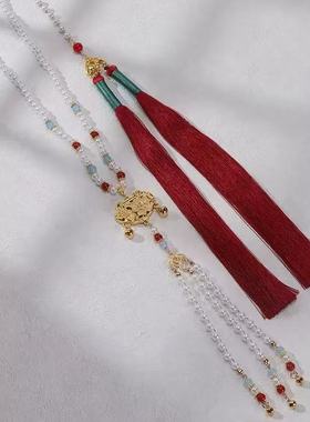 新款马面裙轻风岫玉中式璎珞项链加背云古风汉服配饰项圈国风