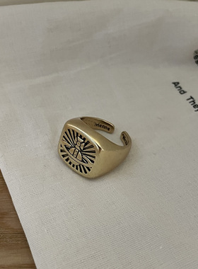 博主同款十字架戒指镂空雕花小众复古轻奢高级开口叠戴食指戒