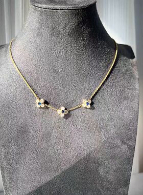 2026新款复古蓝色小花项链ins 风轻奢高级感小众锁骨链小红书爆款