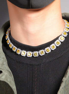 跨境嘻哈欧美铜镶锆石冰糖项链潮人个性粉色黄色锆石男女同款项饰