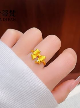 沙金点钻拉丝星光蝴蝶结项链戒指耳钉轻奢高级感丝带蝴蝶结套装